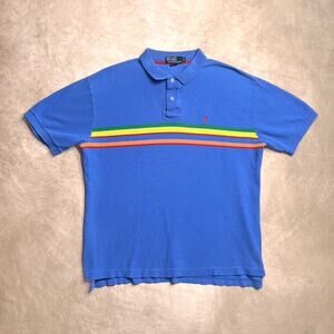Vintage 90s Polo Ralph Lauren Multicolor Rainbow Center Stripe Waffle Knit Shirt